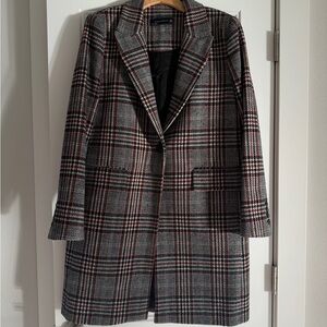 Zara Black and Red Plaid Trench Coat